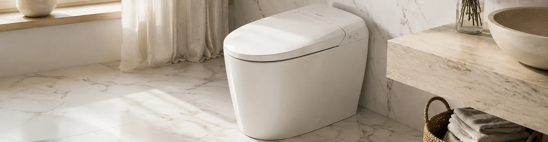 Inodoro moderno Amaretto de Vainsa Innova instalado en un baño.