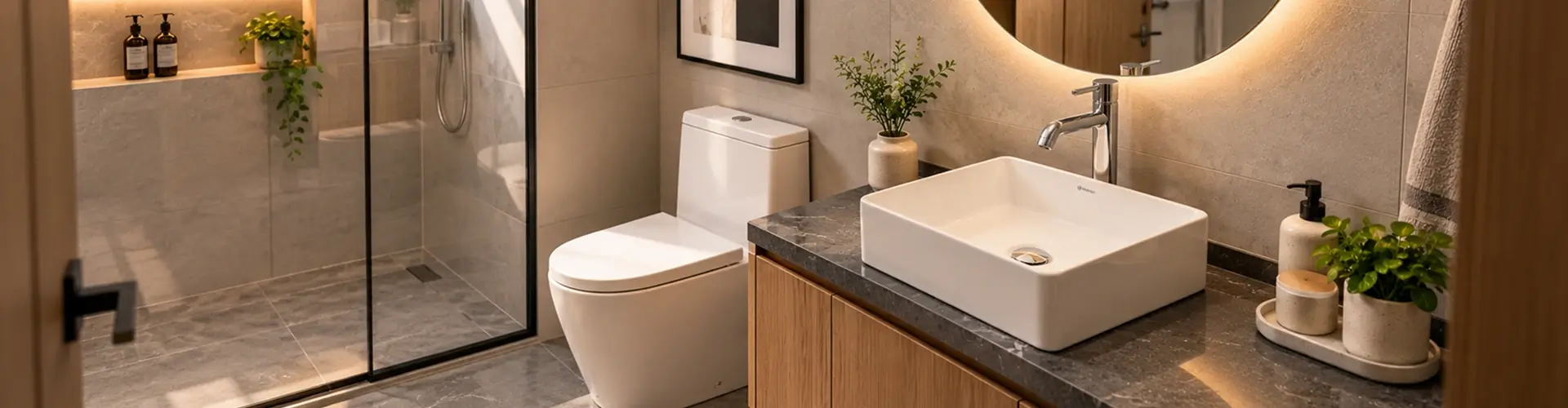Un baño con bowls de líneas rectas.
